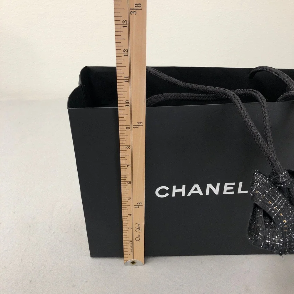 Chanel Gift Box Shopping Bag‎ Gift Set 9.5x9.5x1 Black Logo Tweed Ribbon